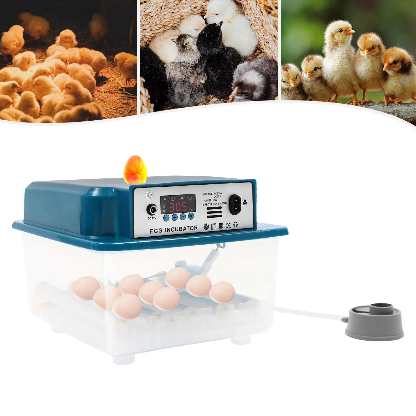 30W Egg Incubator,16 Egg Automatic Turner Hatcher Incubators Poultry Bird Parrot Eggs Brooder with Temperature Control