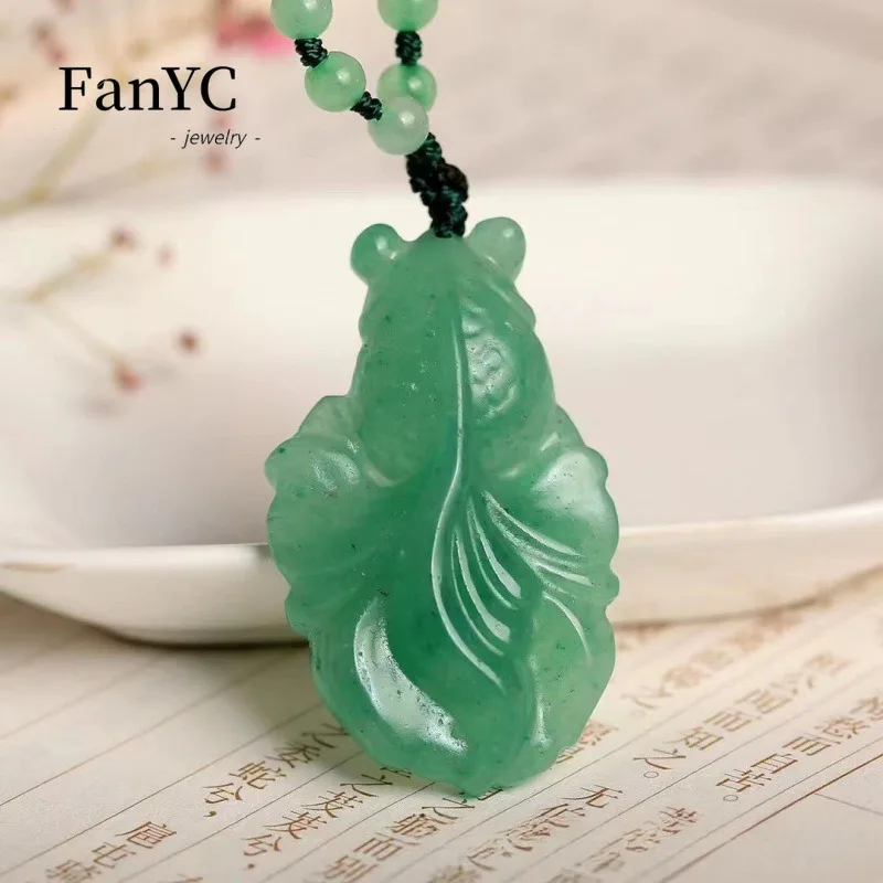 

Natural Dongling Jade Goldfish Pendant Beautifully Carved Women's Sweater Chain Fashion Green Jade Necklace Gift