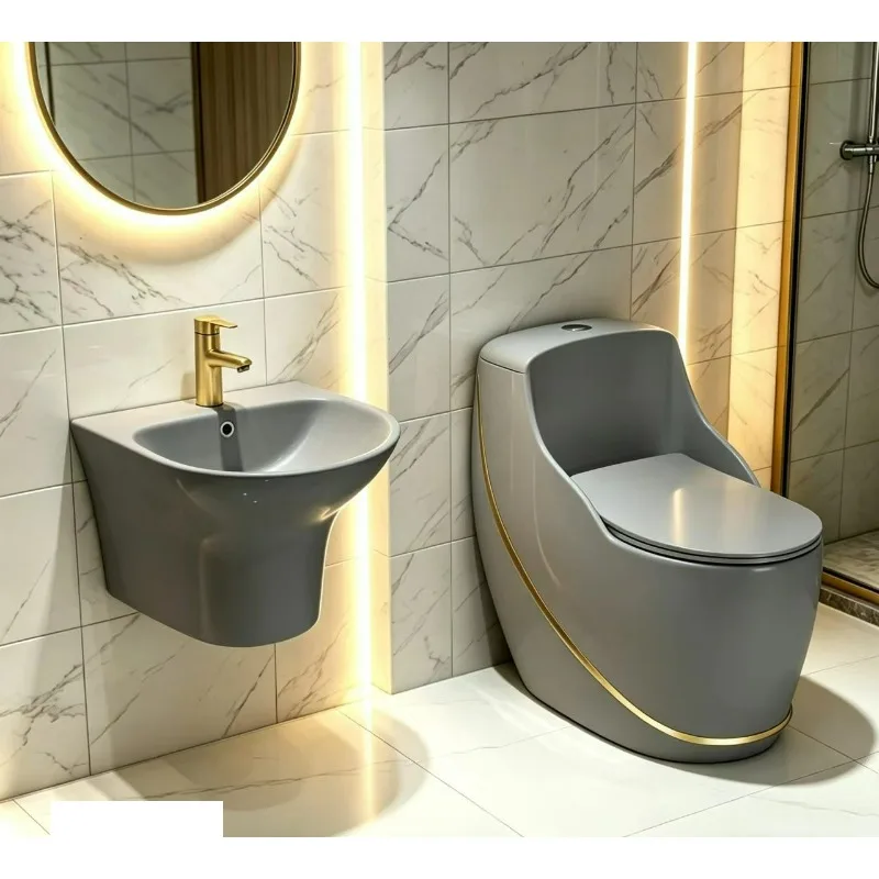 New flat egg toilet light luxury black household ceramic siphon small apartment toilet large diameter sewage