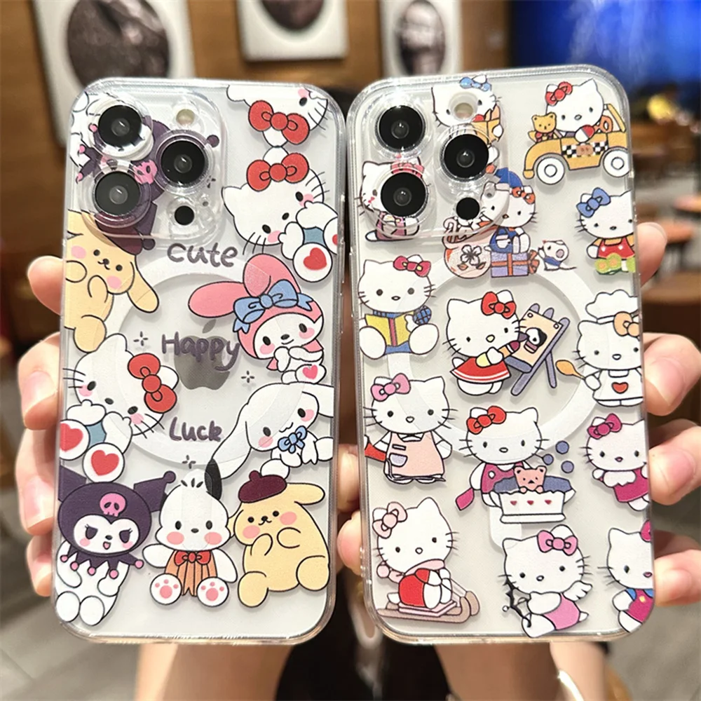 

Sanrios Hellos Kittys Kuromis Cinnamorolls Magsafe Magnetic Phone Case for iPhone 16 15 14 13 12 11 8 7 Plus Pro Max X XR XSMax