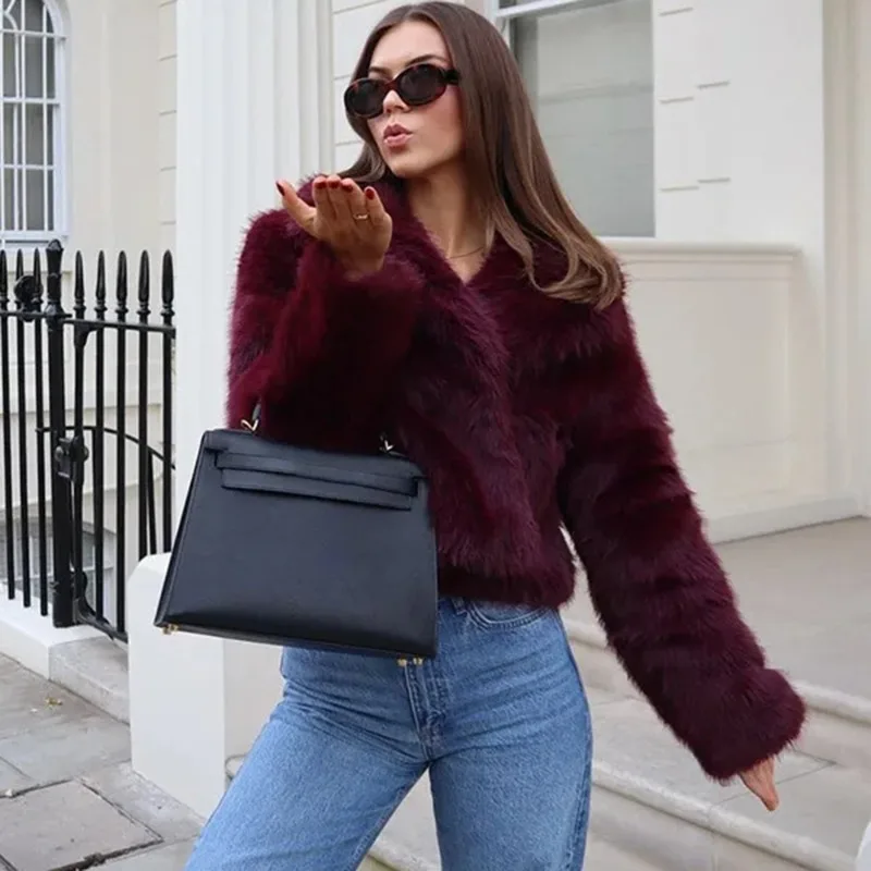 

Winter Fur Coat Women Fashion Lapel Loose Warm Thickened Fluffy Fur Jacket New Unique Commuter Elegant Female Outwear