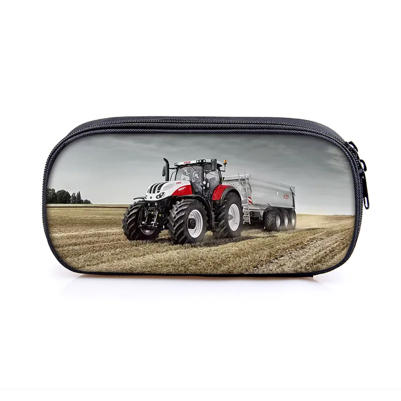 Cool Excavator Tractor Print Cosmetic Case Play with Farm Tractor Pencil Box for Teenager Storage Stationary Bag School Cases