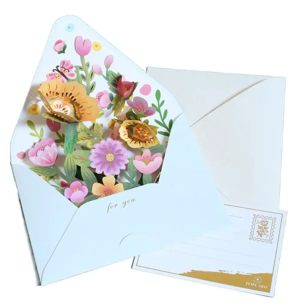 3D Flower Pop-up Greeting Cards with Envelope Postcard Thank You Letter Hot Stamped Valentine's Day Greeting Cards Teachers' Day