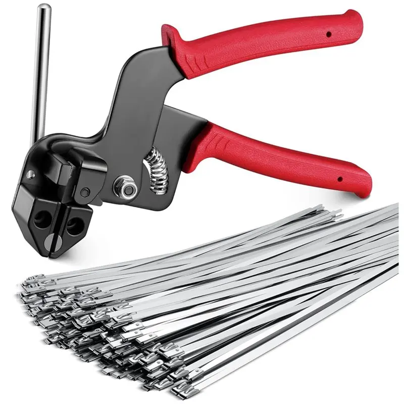 

A008 Металлические стяжки из нержавеющей стали для тяжелых условий эксплуатации - набор из 100 шт., кабельные стяжки с прочностью на разрыв 200 фунтов, с плоскогубцами для установки.