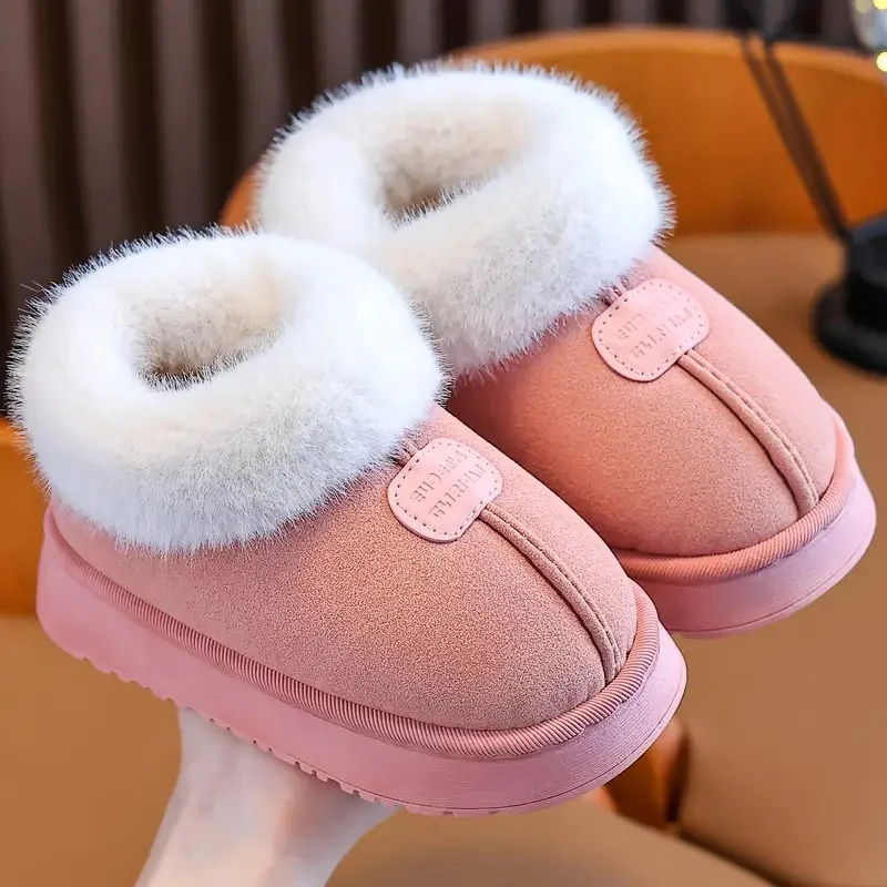 أحذية شتوية دافئة للأولاد والبنات شباشب قطنية للأطفال أحذية ثلج ناعمة من القطيفة للاستخدام الخارجي مسطحة القاع ومضادة للانزلاق أحذية أطفال مريحة