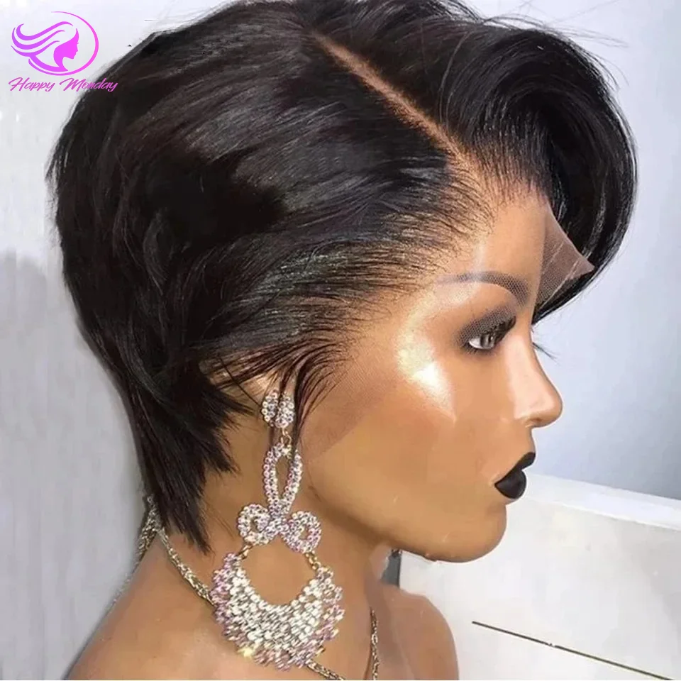 Short Human Hair Wigs Pixie Cut Straight Remy Brazilian Transparent Straight Bob Human Hair Wigs For Black Women