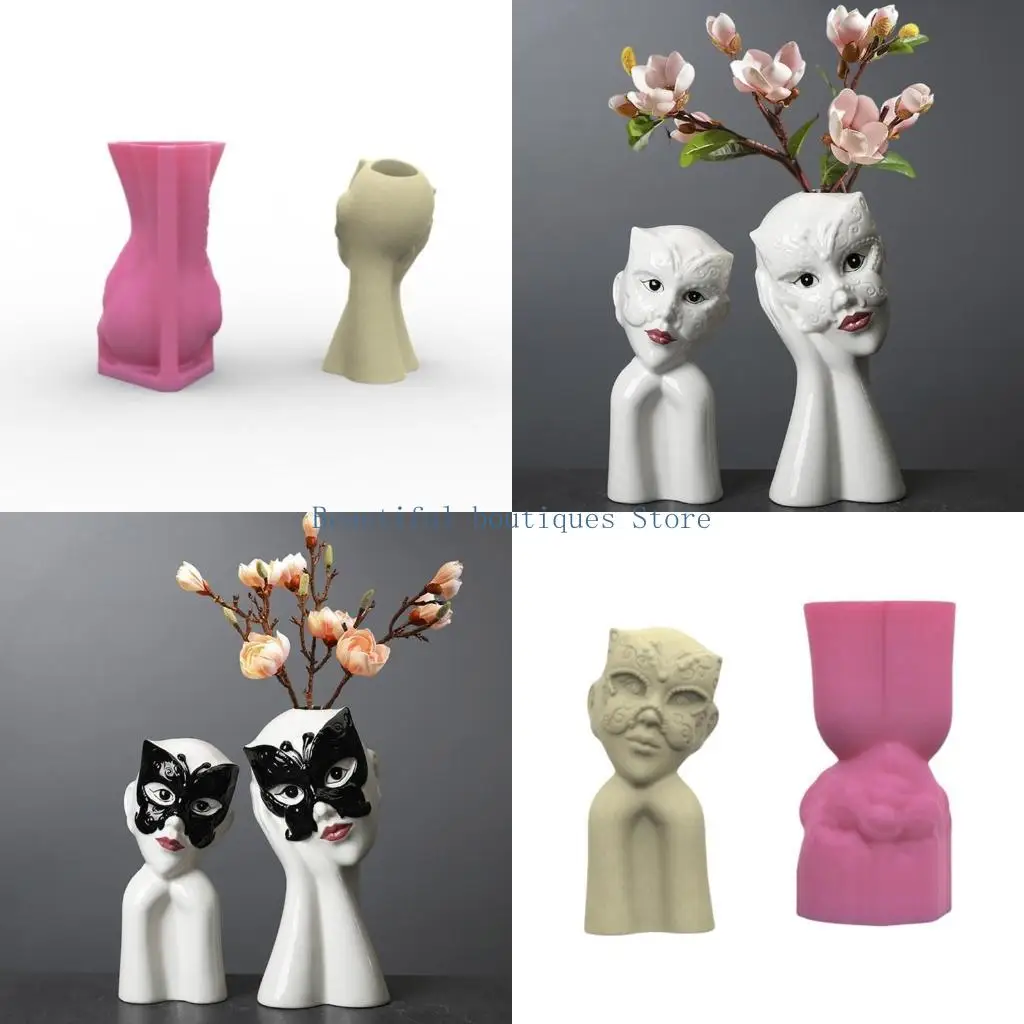 

U4LF Creative Girls Mask Planter Sturdy Silicone Mould Reusable Artistic Cement Cast Craft Supplies for Home and Garden