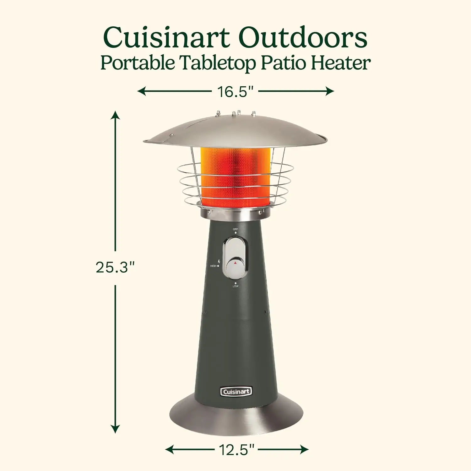 Patio Heater, Tabletop, Anti-Tilt Safety Switch, 11,000 BTU, Gray | Outdoor heater with adjustable heat and burner screen guard,