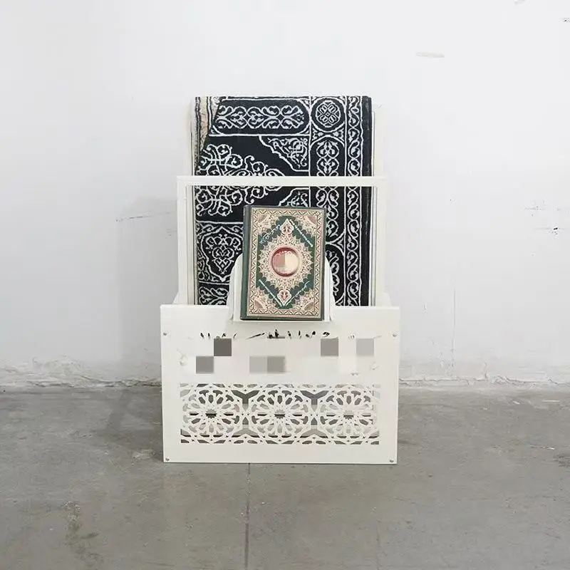 

Hot-selling wooden carpet towel storage rack, wrought iron carving pattern handicraft prayer rack