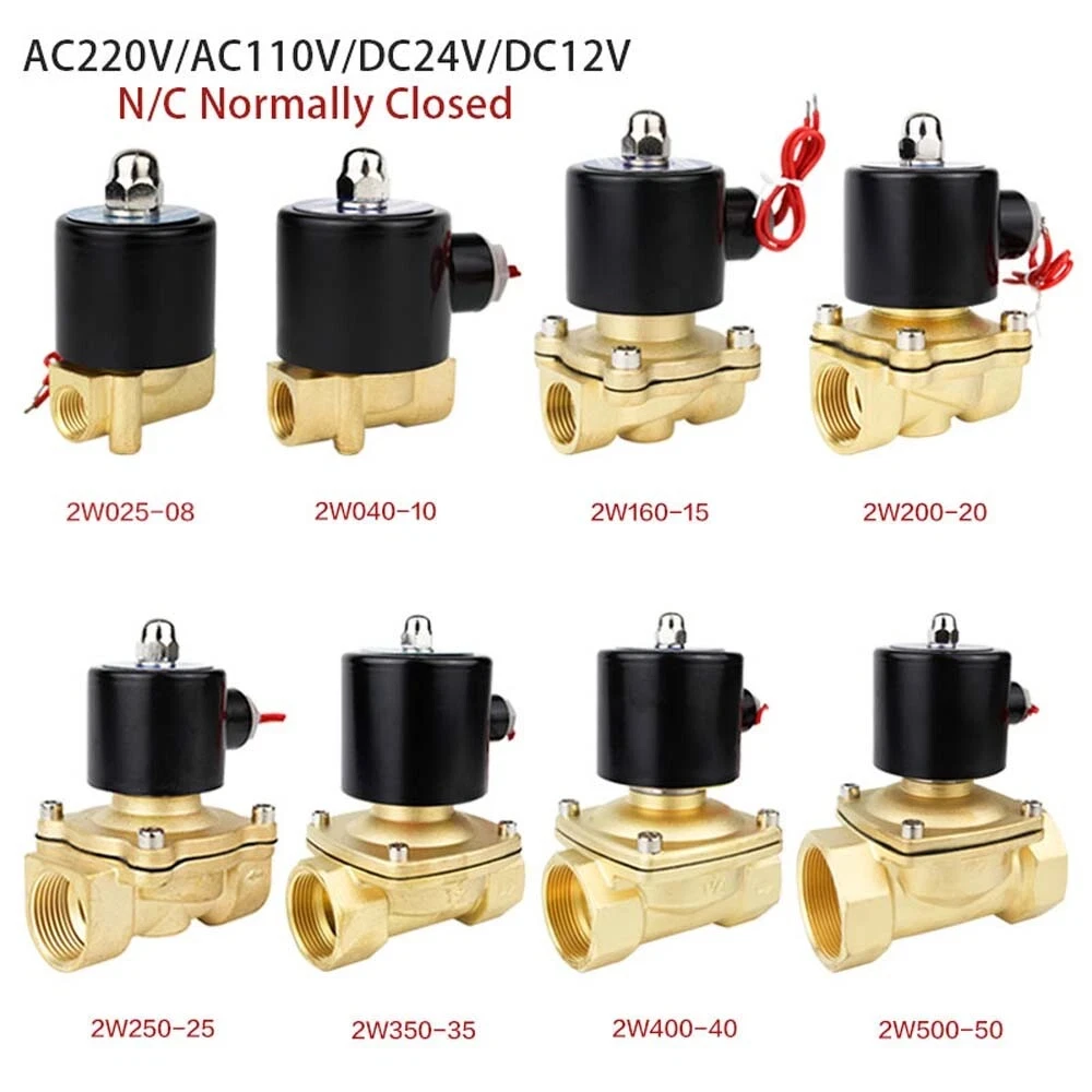 

Solenoid valve, air, water, gas, oil, brass normally closed, 12V, 24V, 220V, imperial diameter 1/4"-2" for water, gas, oil