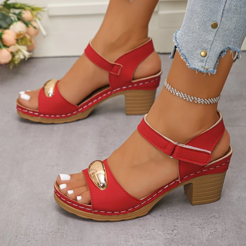 

2025 Summer Women Sandals Low Heels Basic Genuine Leather Office Plus Size 35-42 Ladies Casual Outdoor Concise Woman Shoes
