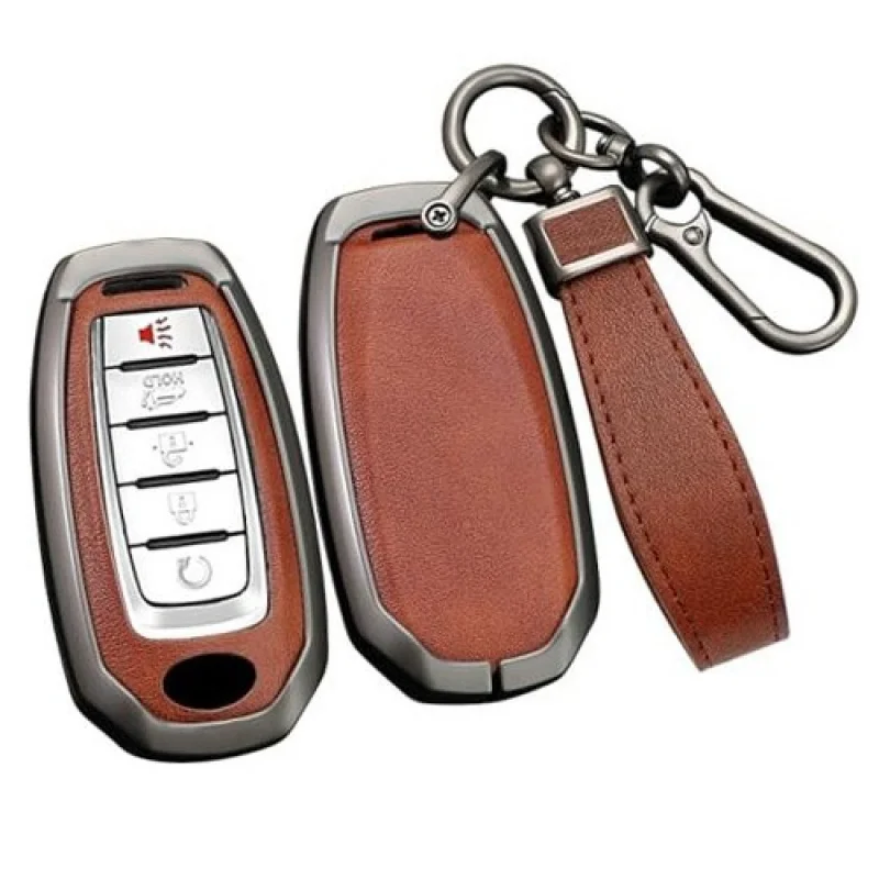 

Чехол для автомобильного ключа A + подходит для Infiniti 2023 2024, металлический ключ, кожаный ключ, коричневый