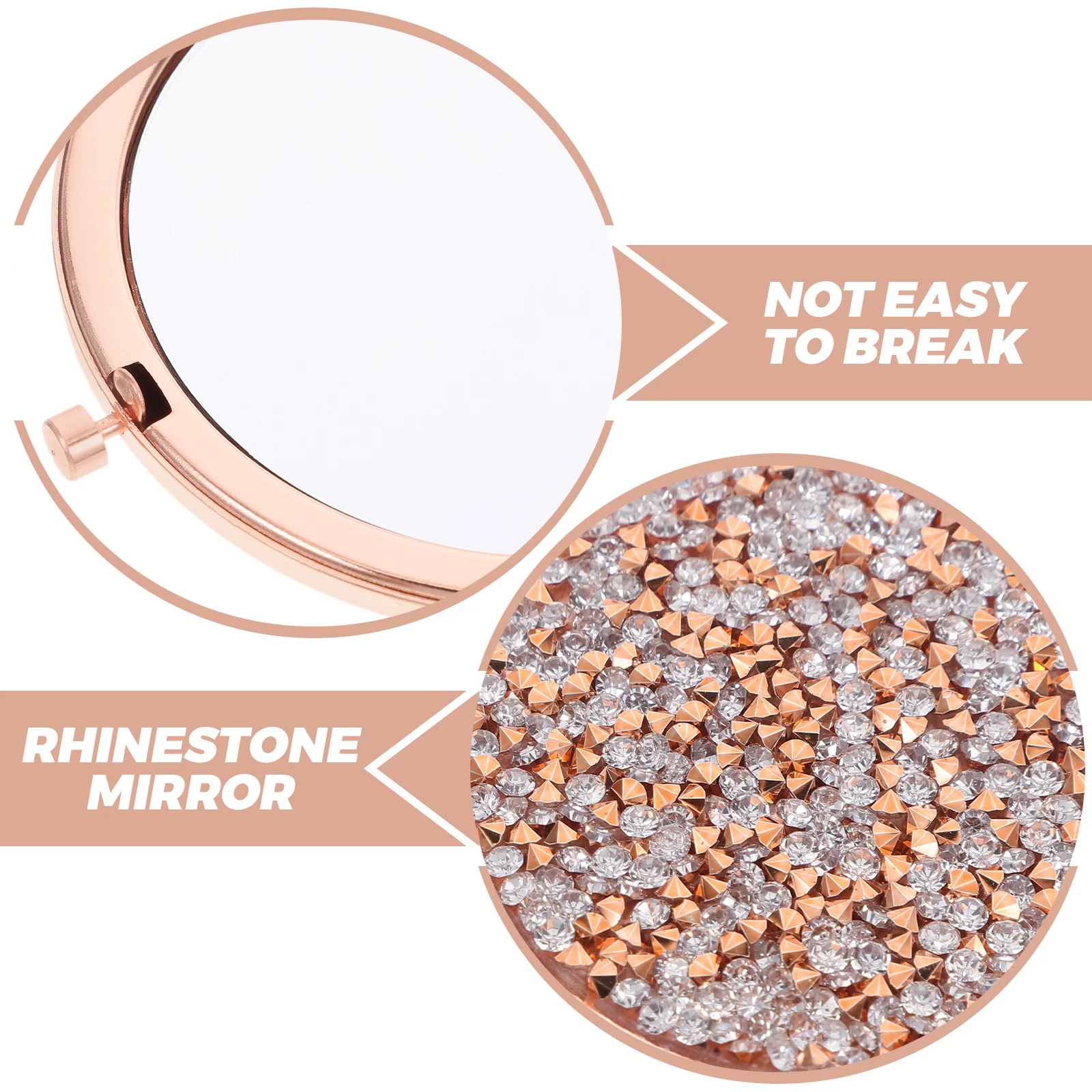 مرآة مكياج صغيرة محمولة باللون الذهبي الوردي قابلة للطي، مرآة صغيرة الحجم من حجر الراين، حجم السفر، محمولة للمرايا الشخصية للمحفظة #5