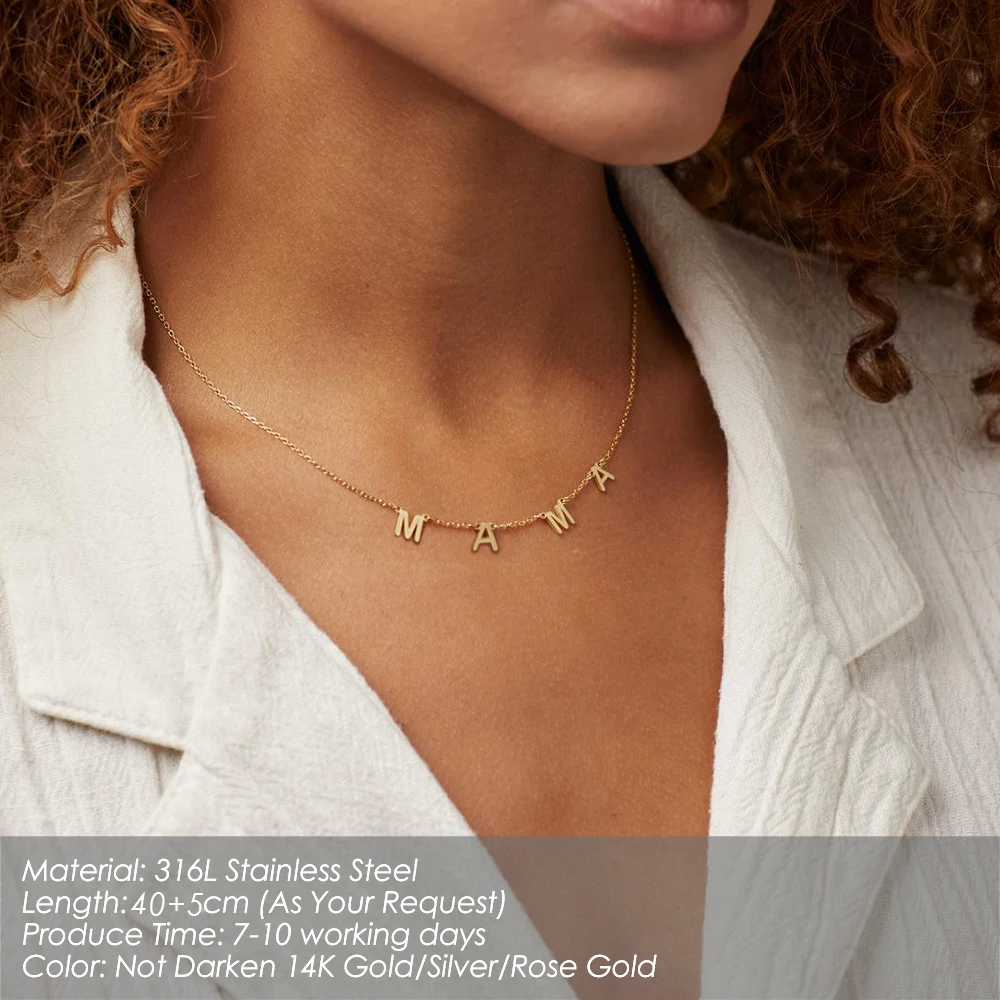 GD Customized Stainless Steel MAMA Name Necklace Custom Personalized Letter Choker Necklace Pendant Nameplatefor Women Gift