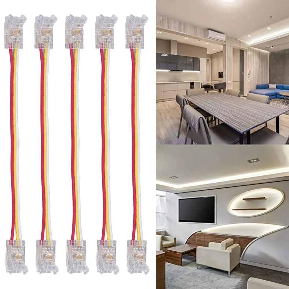 10pcs Strong 3Pin LED Light Strip Connectors 8mm/10mm Transparent COB LED Strip Connectors Light Strip DIY Connectors For Party