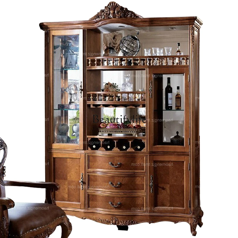 American country solid wood hall cabinet European retro partition entrance cabinet customization