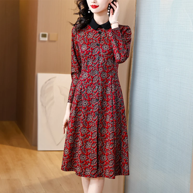 2023 New Fashion Silk Dress Women's Autumn Retro Long sleeved Bottom Dress Korean Loose Tight Party Dress Vestidos