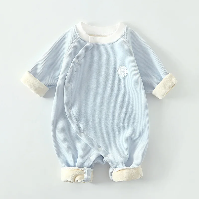 

Baby Winter Romper Newborn Solid Color Long Sleeved Shirt Outfit Warm Infant Pajamas Outdoor Wear Cozy Clothes Boys Girls 0-1