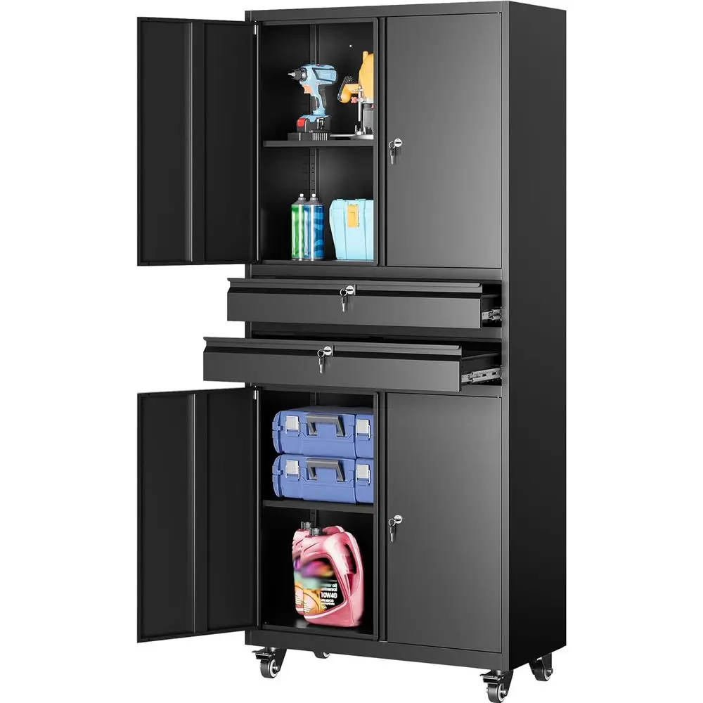 

Rolling Metal Storage Cabinet with Locks, Adjustable Shelves for Home, Office, or Garage