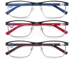 MODFANS Stainless Steel Full-frame Reading Glasses, Metal Square Anti-blue Reading Glasses For Men And Women, With Diopter.