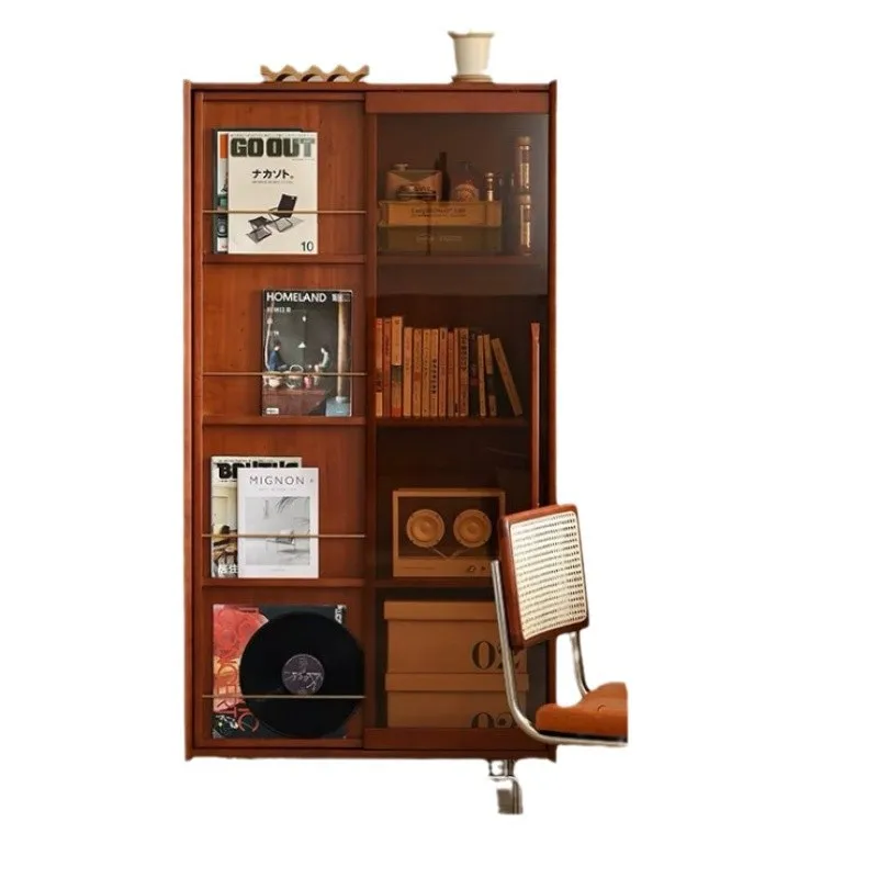 YJQ solid wood retro bookcase simple living room home display cabinet study magazine locker