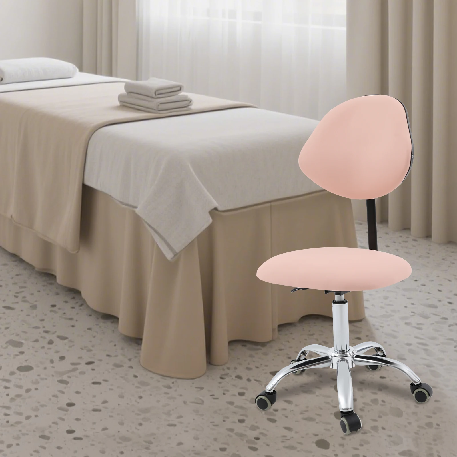 5 Colors Adjustable Saddle Chair Stool, Ergonomic Rolling Stool Chair with Backrest, Rolling Swivel Chair for Beauty Salon