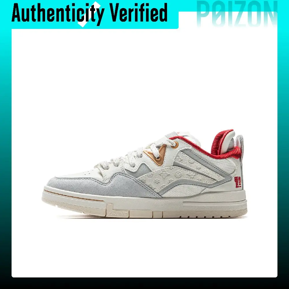 Chaussures de skateboard basses Li Ning Wave PRO antidérapantes, amortissantes et résistantes à l'abrasion pour femmes, blanc, gris, rouge AEPV022-3
