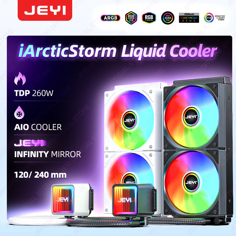 

JEYI Liquid Cooler 120/240, ARGB CPU AIO Water Cooler, Water Cooling PC, Support Intel & AMD, Efficient PWM-Controlled Pump