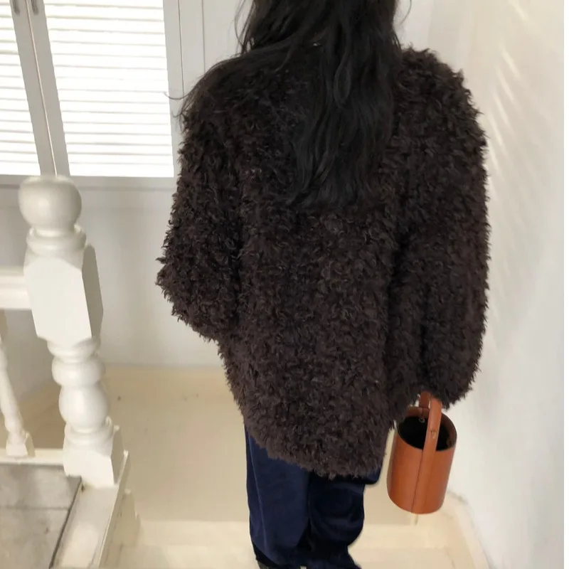 ملابس خارجية نسائية أنيقة كورية من القطن معززة فضفاضة مستديرة Ne بزر واحد دافئ ملابس خارجية مناسبة لجميع المواسم #5