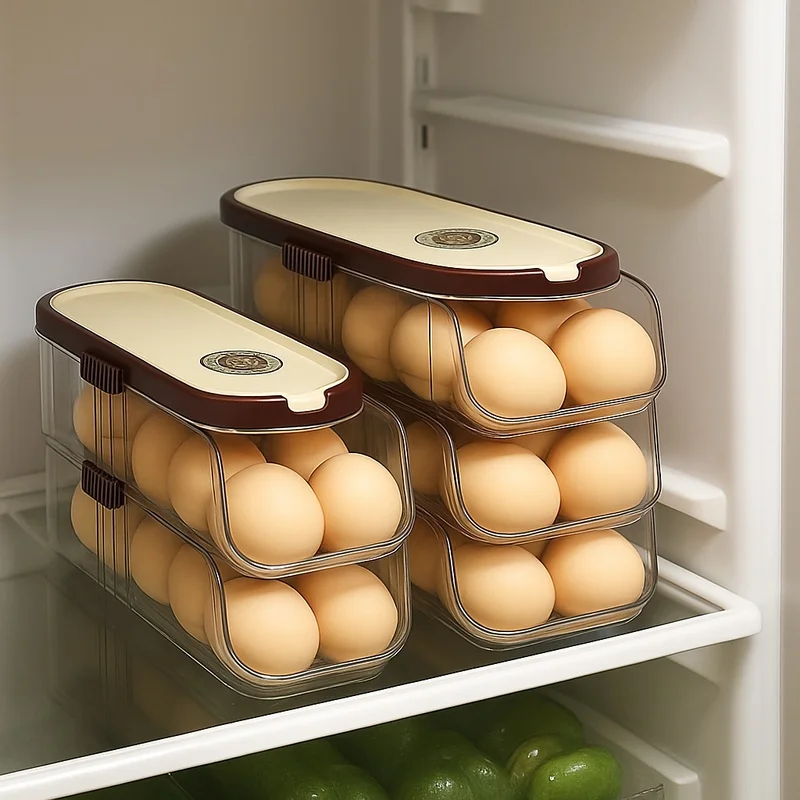 Portable Refrigerator Egg Storage Rack with Automatic Single Rolling Mechanism for Side Door Organization