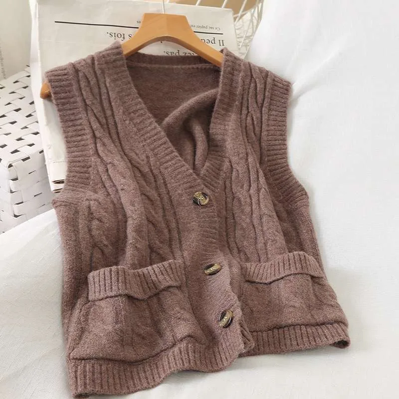 Sweater Vests Women Retro Harajuku Temperament Casual V-neck Soft Fashion Sleeveless Hot Sale Cozy Femme Popular Basic Solid Ins