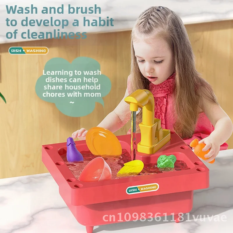 Kids Play House Kitchen Toy Set with Dishwasher Sink Hand Fruit Vegetables for Girls 2-3 Years Old Simulation Cooking Role Play