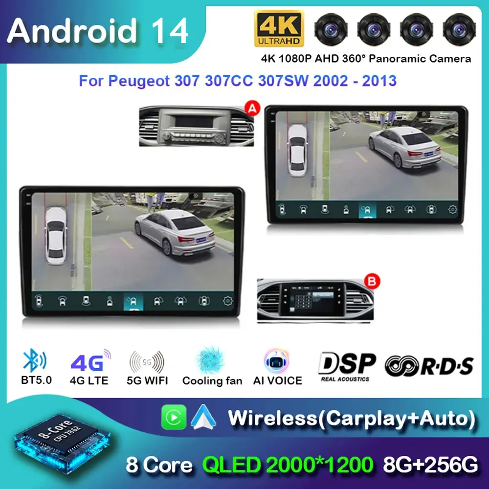 

Автомобильный радиоприемник Carplay на Android 14 для Peugeot 407 1 2004 2005 2006-2011, навигация GPS, мультимедийный плеер, стерео, Wi-Fi + 4G авто DSP BT