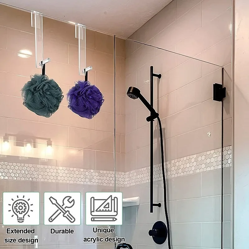 1PCS Acrylic Bathroom Hooks Over Glass Door Hook Transparent Towel Rack No Drilling Wall Storage Hanger for Shower Accessories