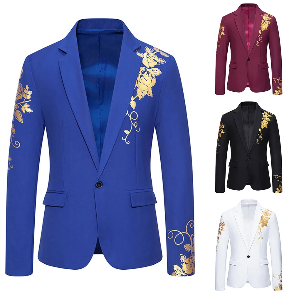 

Men Paisley Floral Gold Bronzing Blazer Business Wedding Slim Formal Suit Jacket Men's Blazer Jackets