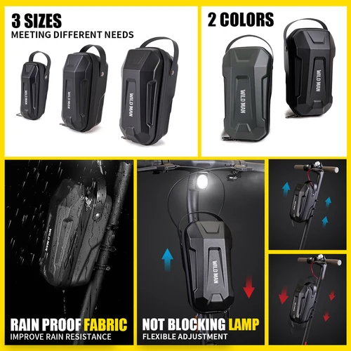 Imagen 2 del producto Bolsa para manillar de patinete eléctrico WILD MAN, carcasa dura de EVA, bolsa de almacenamiento frontal desmontable rápido con diseño impermeable