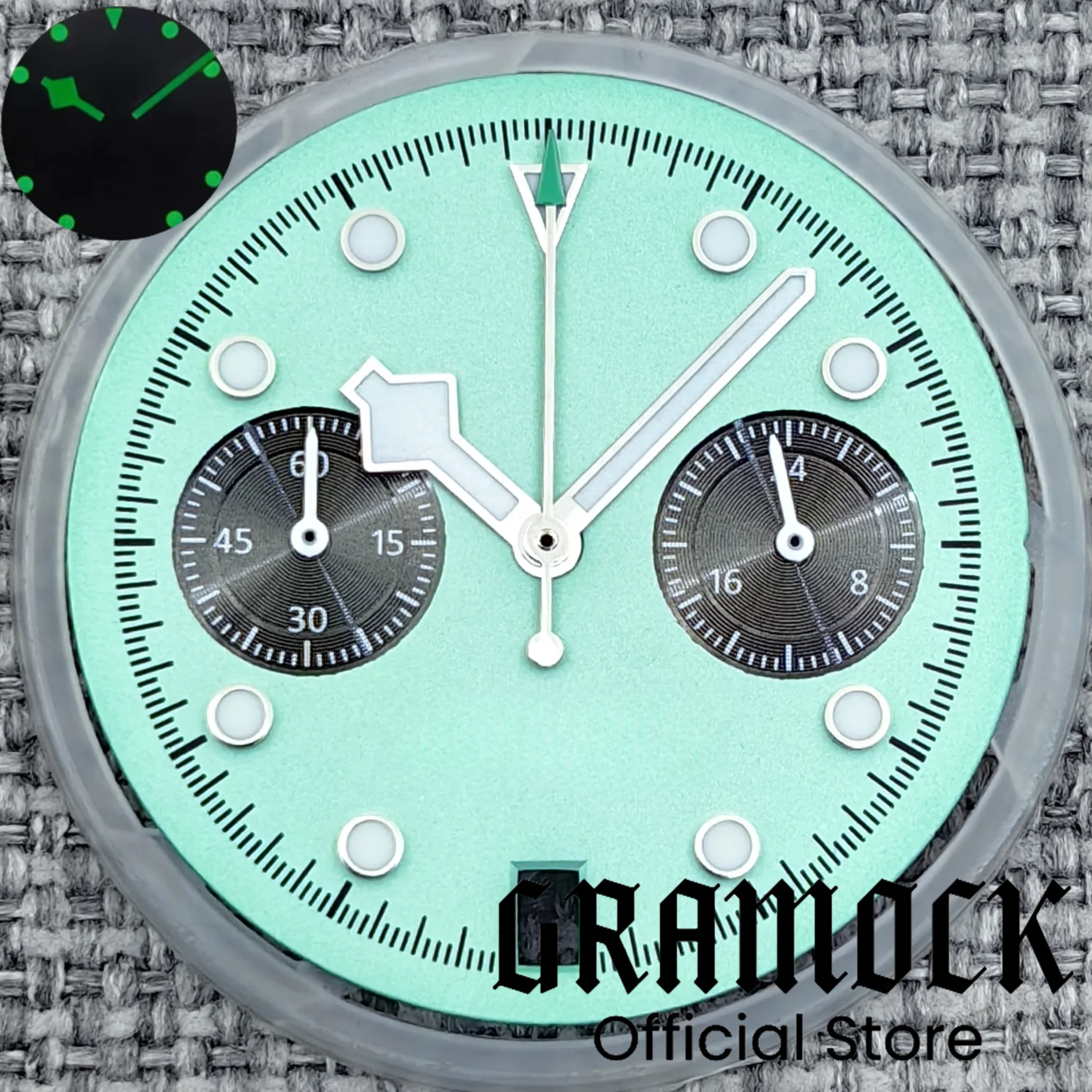 Gramock 30mm VK64 Chronograph Flamingo Blue Pink Black Watch Dial