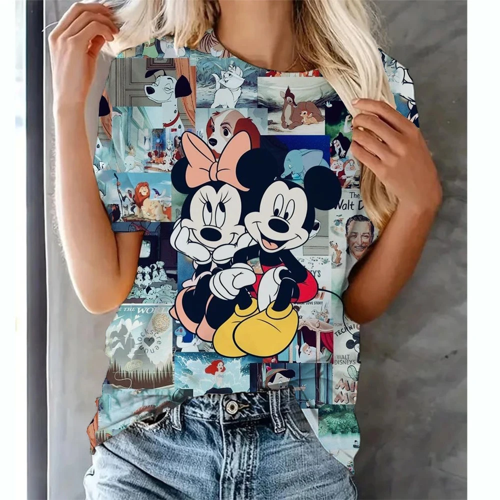 New Summer Minnie Mouse T-shirt Disney Cartoon Tops Tees Female Fashion Trend Short Sleeve Clothing Ladies Casual Streetwear