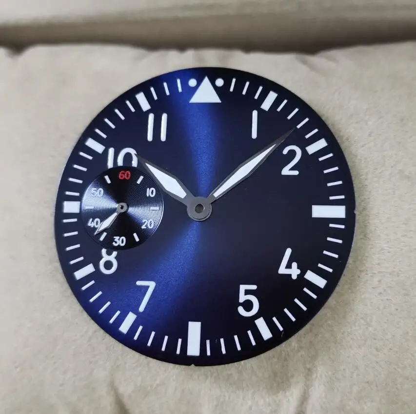 pilot no logo Watch parts blue dial 39mm green luminous mechanical watch accessories Fits ETA6497 Seagull ST36 movement