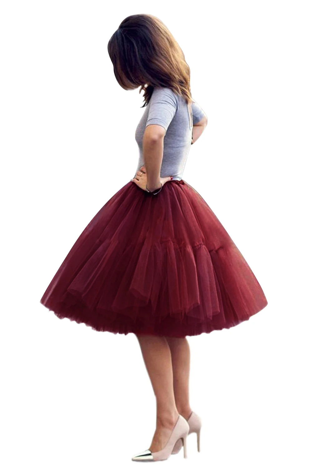 Fashion Multi-Layers Tulle Skirts Women Elastic Waist Fluffy Knee Length Tutu Petticoat Lolita Cosplay Christmas Underskirt image 2