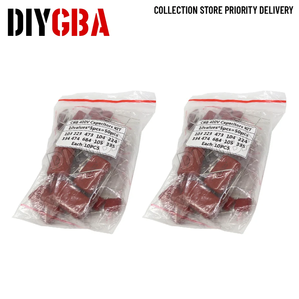 

KIT 50PC=10value*5PCS Metallized Polyester Film Capacitors CBB Assortment Kit 400V 10nF ~ 3.3UF new