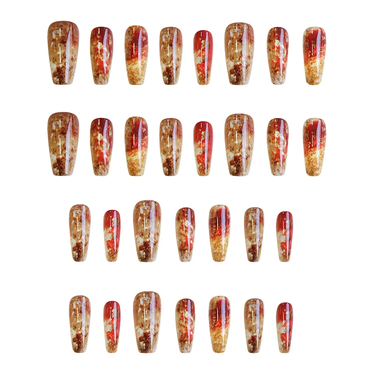 24pcs Medium long fake nails Golden Shiny Powder gradual Design  flash for gilr press on false nail art
