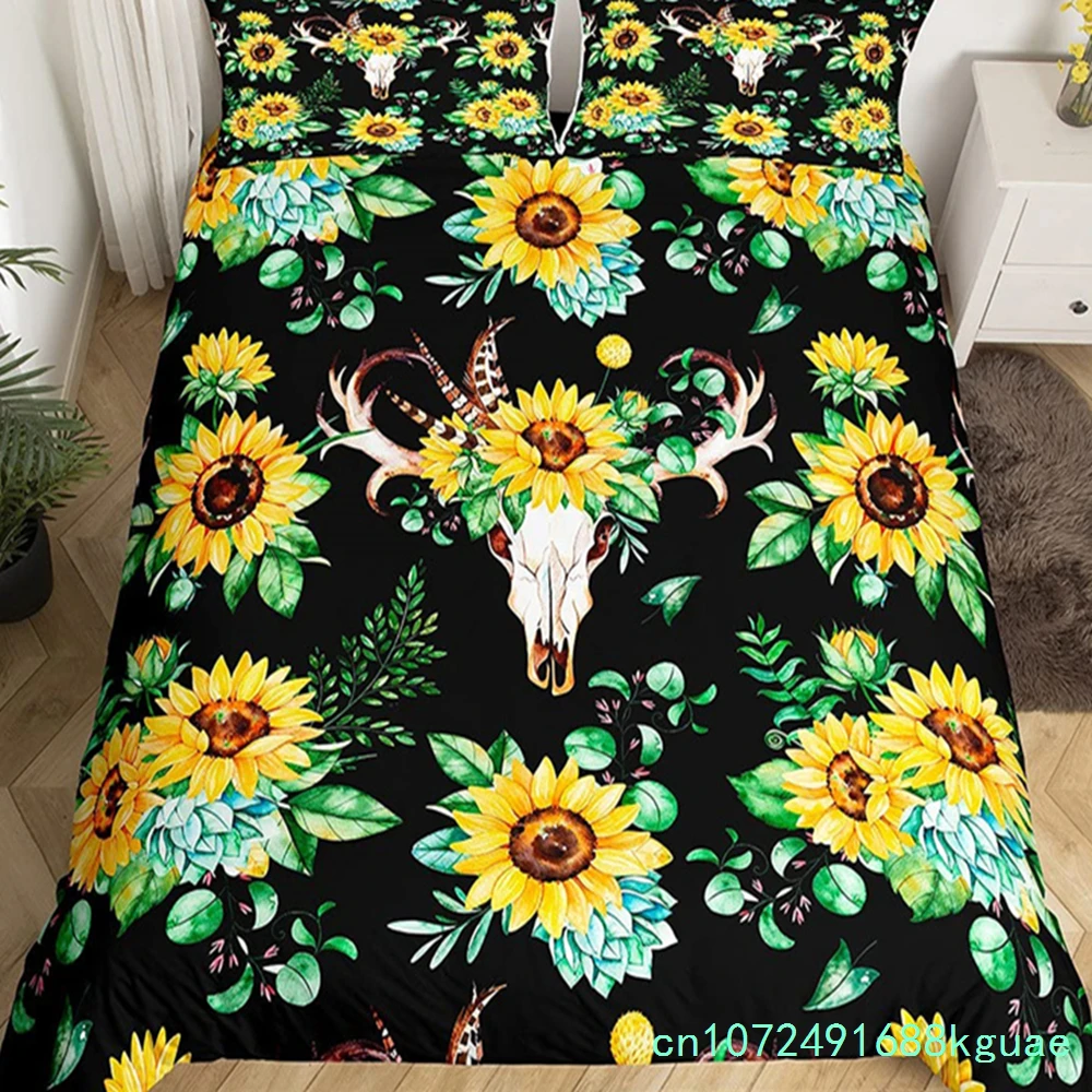Farm Animal Duvet Cover Set Single King Queen Bohemian Mandala Bedding Set Microfiber Deer Bull Head Cow Skull Comforter Cover