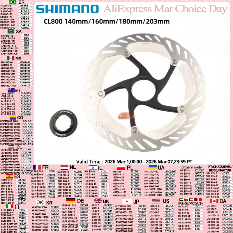 SHIMANO Rotor de disque de verrouillage central DEORE XT RT-MT800 CL800 140 mm 160 mm 180 mm 203 mm Rotor de disque de frein hydraulique