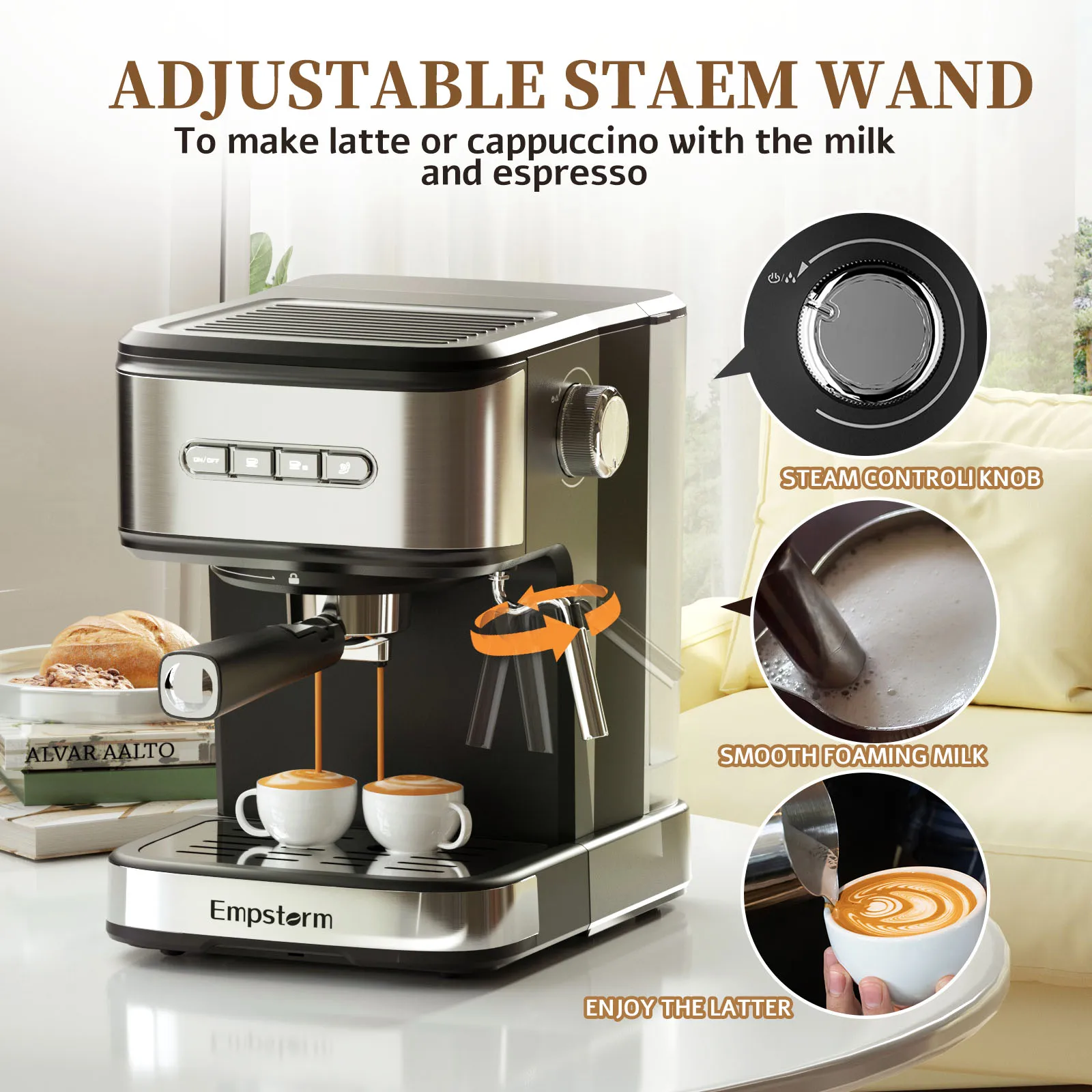 Empstorm Portable Latte Cappuccino Maker Electric 20bar Semi-automatic Espresso Capsule Coffee Machine for Home Office