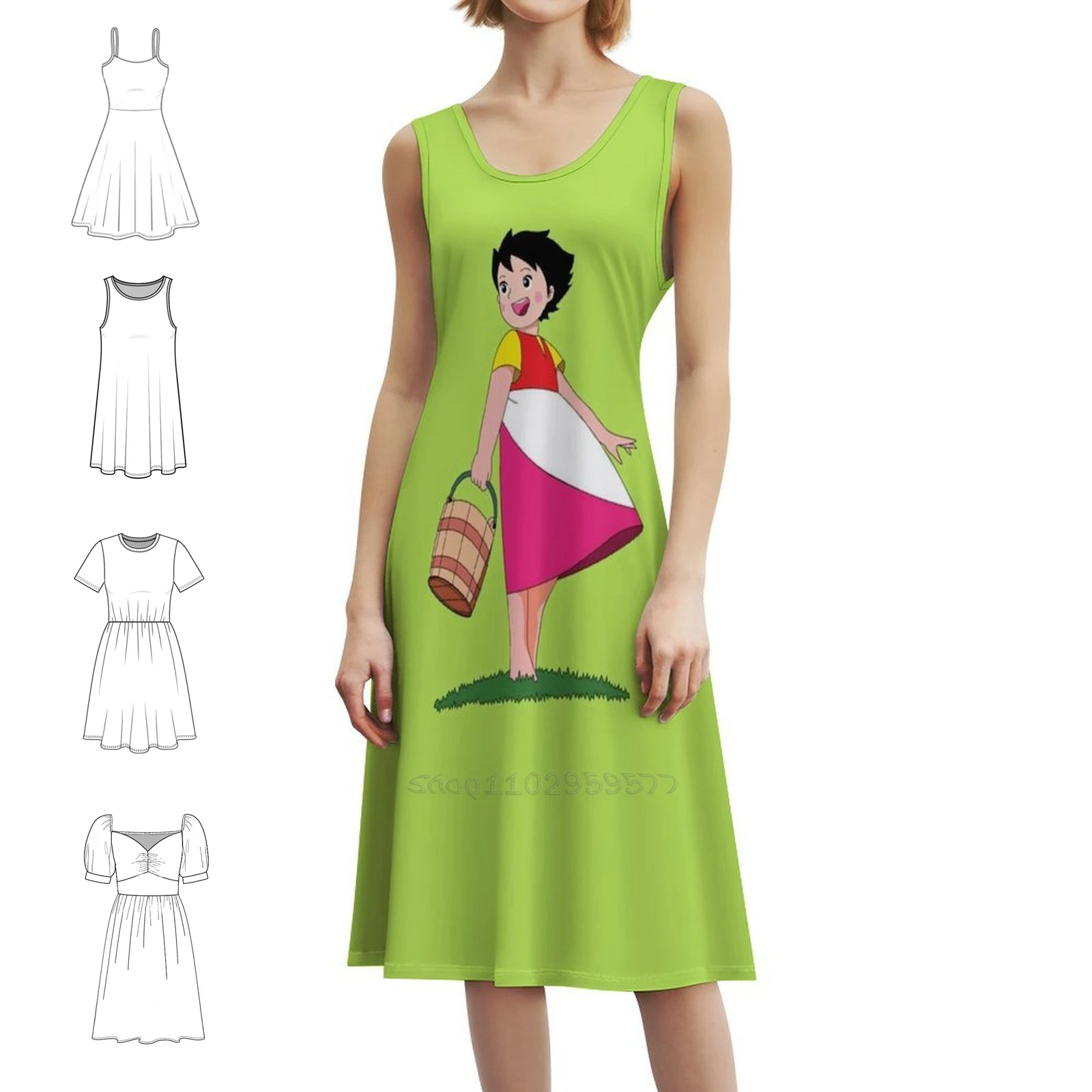 فستان Happy Heidi النسائي الهيب هوب ملابس الشارع الشهير جرافيك مطبوع للحفلات ملابس للنادي Heidi Heidi Story ريترو كارتون فستان نسائي ريترو #1