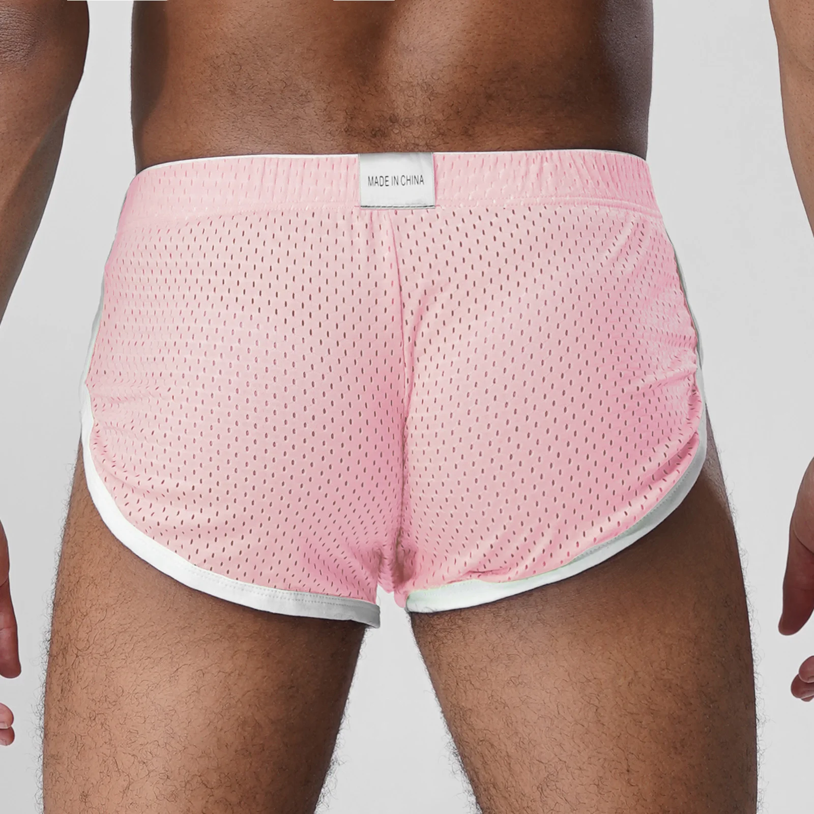 Men Mesh Athletic Boxers Hollow Out Design Anti Chafing Quick Dry Underwear Elastic Waistband Lightweight Sports Trunks for Gym