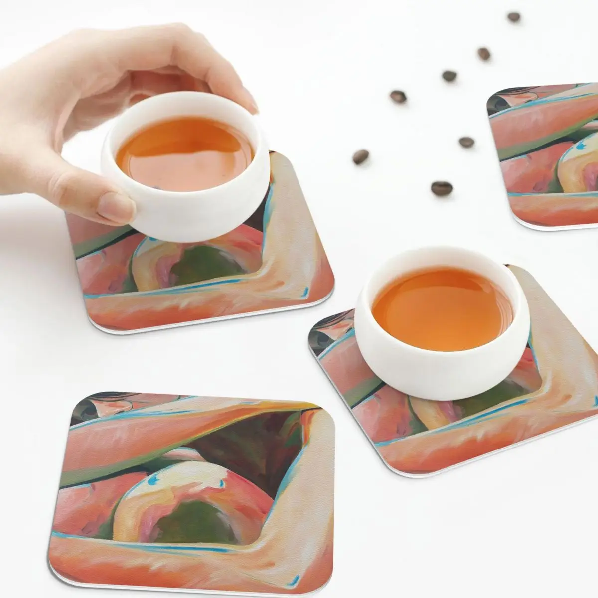 

Отражения интимной близости телесного цвета, теплые и синие тона, подставки, кожаные салфетки, изоляционные кофейные коврики, обеденные подушечки, набор из 4 шт.