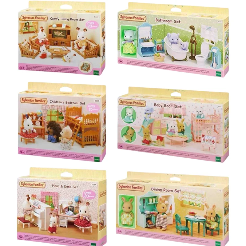 New Sylvanian Action Figures Ternurines Anime Figure Furniture Set Baby Figurine Kawaii Pvc Families Birthday Gift For Kids Toys