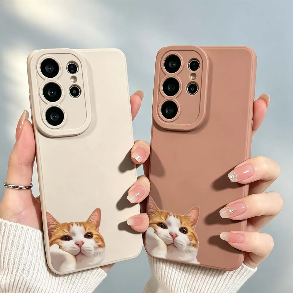 Cartoon Orange White Cat For Samsung Galaxy S26 S25 S24 S23 S22 S21 A55 A54 A35 A15 Ultra FE Plus Phone Case Cover